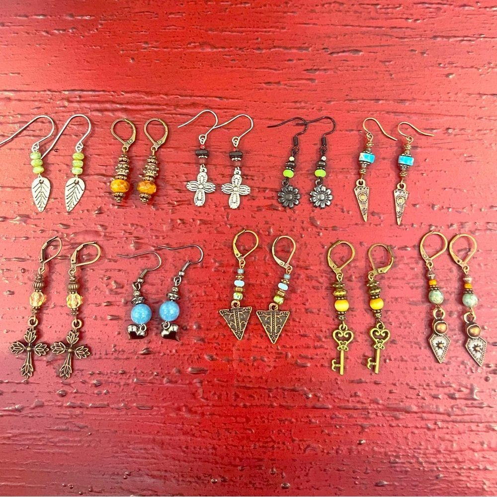 Earring Lot 10 Pair Hand Crafted Artisan Earrings Bohemian Earrings NEW # 195